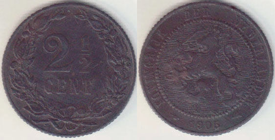 1905 Netherlands 2 1/2 Cent A003910